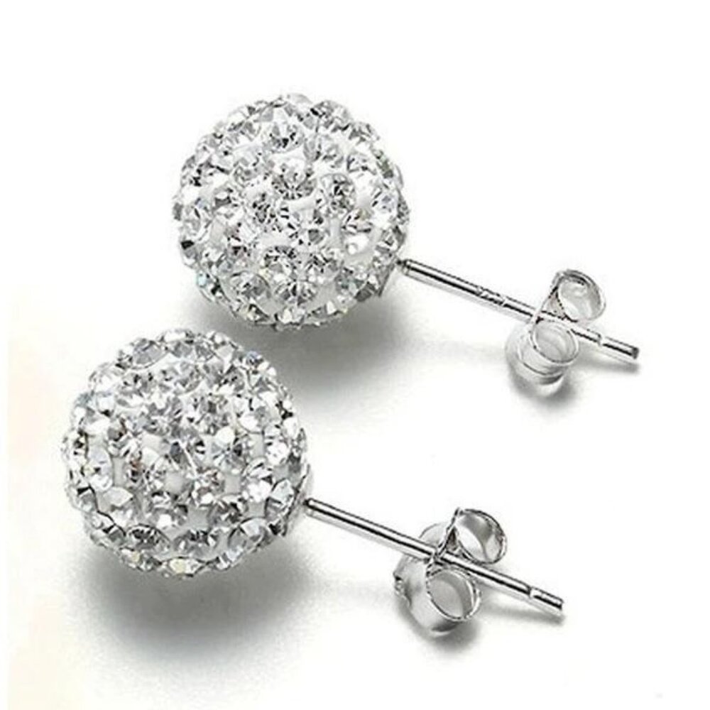 Flower Bud Ball Stud‎ Earrings Diamond Crystal Hypoallergenic Ear Studs 8mm